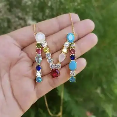 

Gold Color Multicolor CZ Initial Necklace Personalized 26 Letter Name Alphabet Pendant Necklace Jewelry For Women