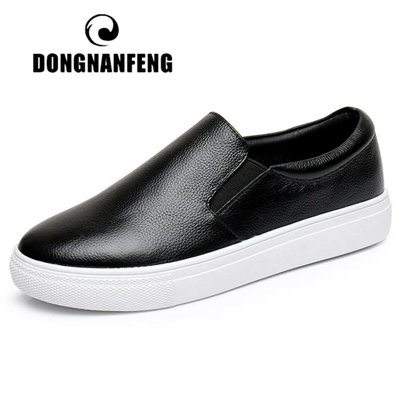 

DONGNANFENG Female Ladies Women Gril Genuine Leather White Shoes Flats Loafers Sneakers Slip On Korean Vulcanized Shoes YZ-115