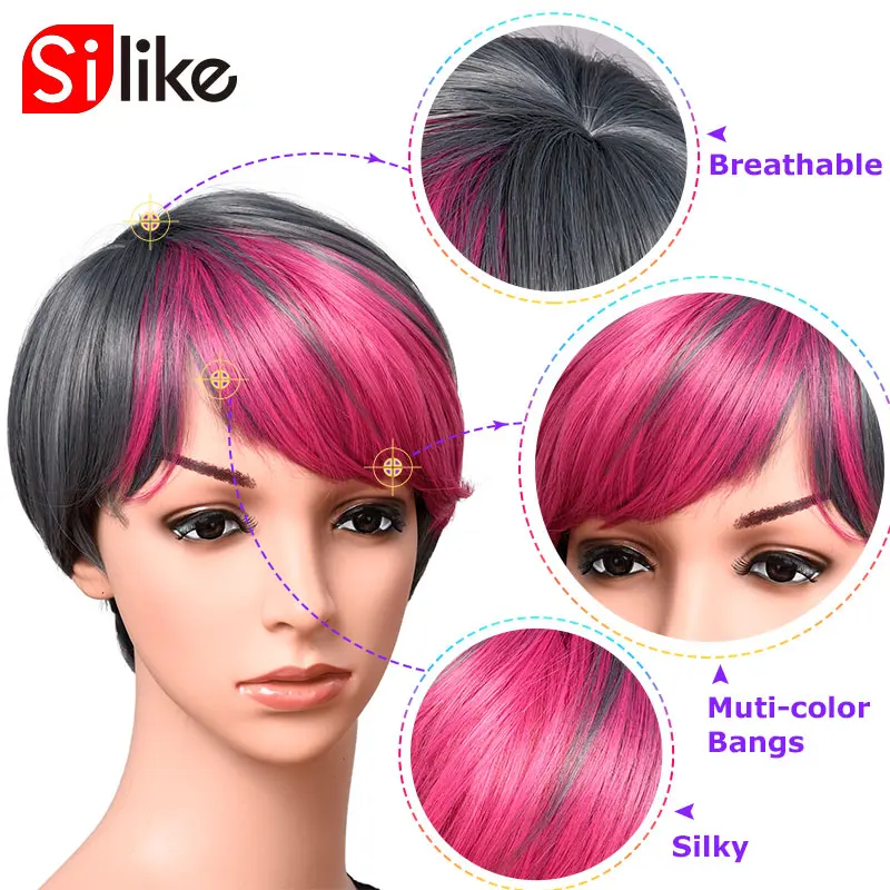 

Synthetic Short Straight Bob Wigs Pink Bob Wigs For Black Women Flat Bangs Heat Resistant Fiber Halloween Cosplay Party Wig