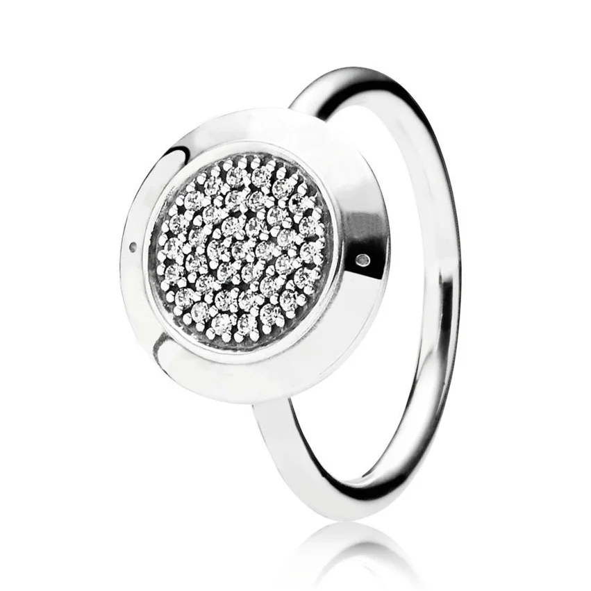 Authentic 925 Sterling Silver Ring Pave Logo Signature With Crystal Rings For Women Wedding Party Gift Fine Europe Jewelry