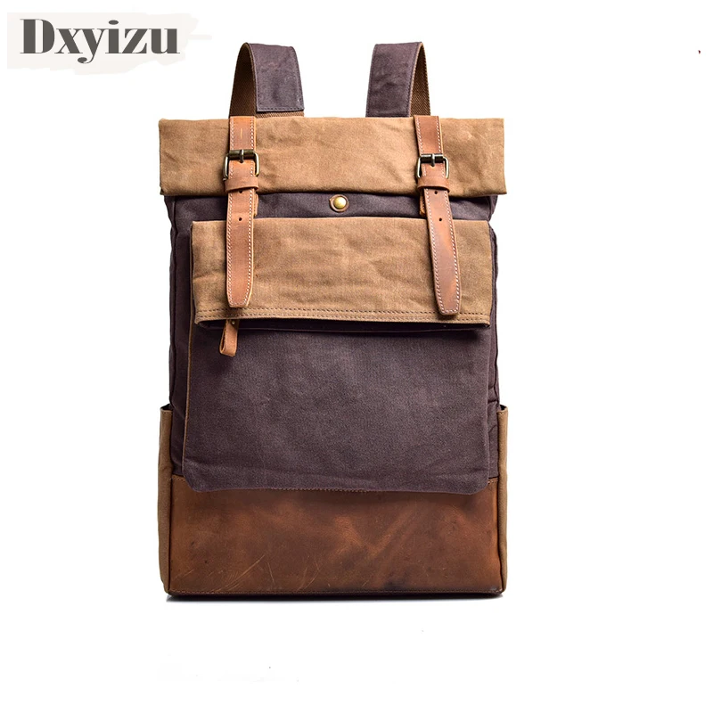 

Vintage Backpack Canvas with Leather Large Capacity Computer BackpackS Leisure Outdoor Travel Men's School Easy Matching Bag
