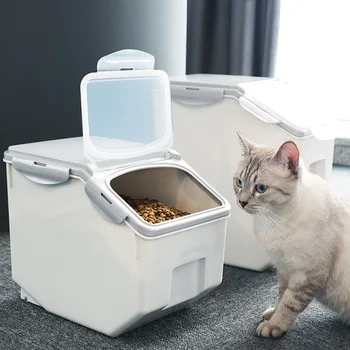

Pet Cat Dog Feeder Anti-oxidation Dry Storage Fresh Box Food Dog Bucket with Measuring Cup Dog Accessories Large Capacity