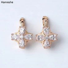 HANRESHE, синие серьги из прозрачного камня, медные серьги-гвоздики, заполненные розовым золотом, женские круглые серьги, модный подарок для ювелирных изделий