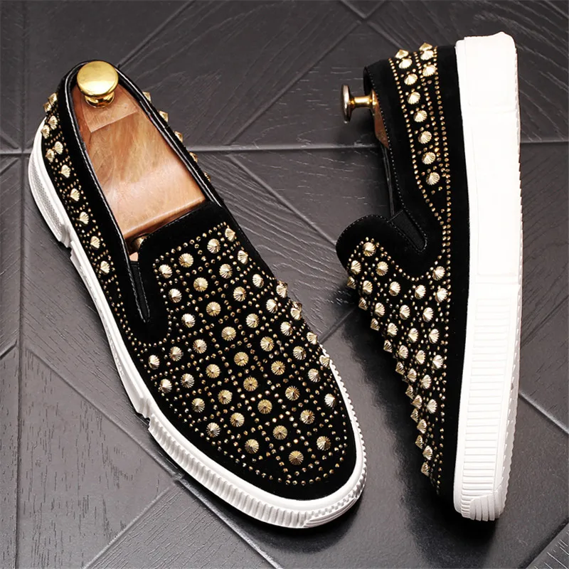 

2019 Fashion Genuine Leather Men Casual Shoes Zapatillas Superstar Style Rivets Men Loafers Round Toe Flats 4#15/15D50