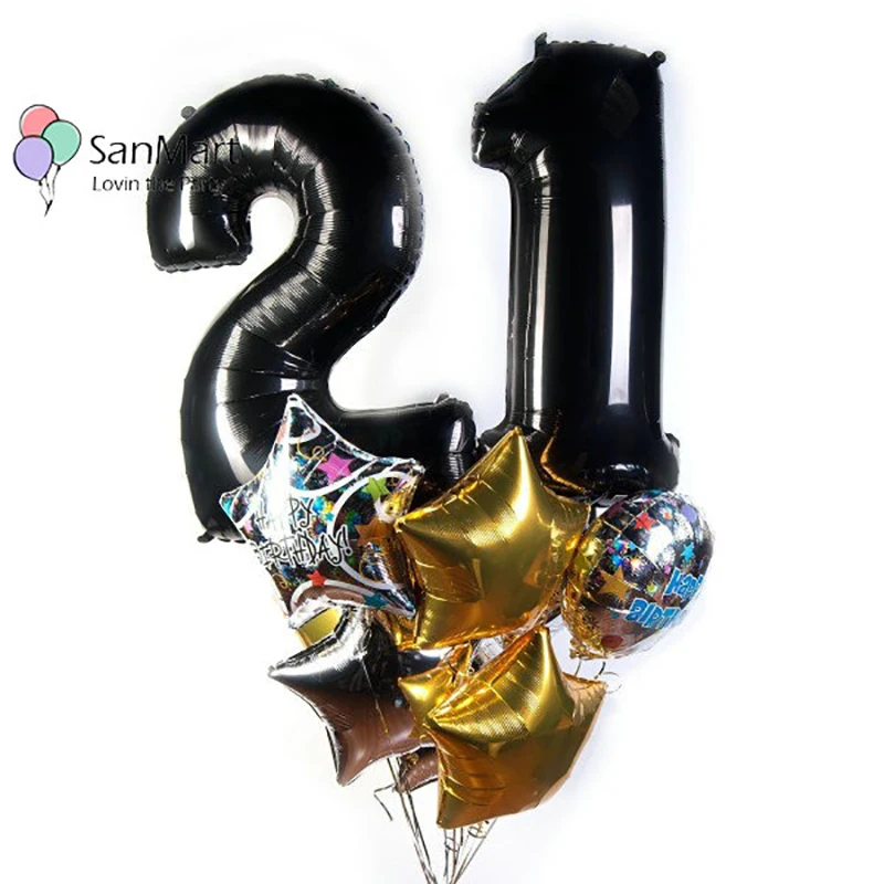 

21 30 40 Birthday Letter Balloons Number Star Foil Gold Black Party Wedding Birthday Decoration Kids Toys Adult Party Globos