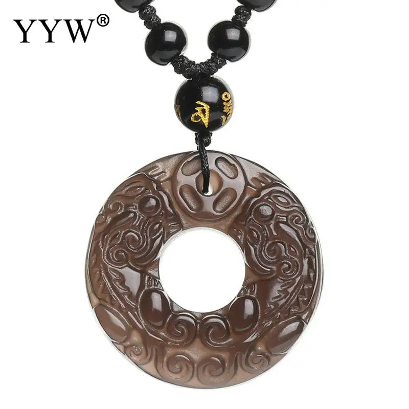 

3x3cm Black Obsidian Donuts Pendant For Necklace Buddia Jewelry Supplies Drilled Circle Stone prayer Health Lucky Jewelry Gift