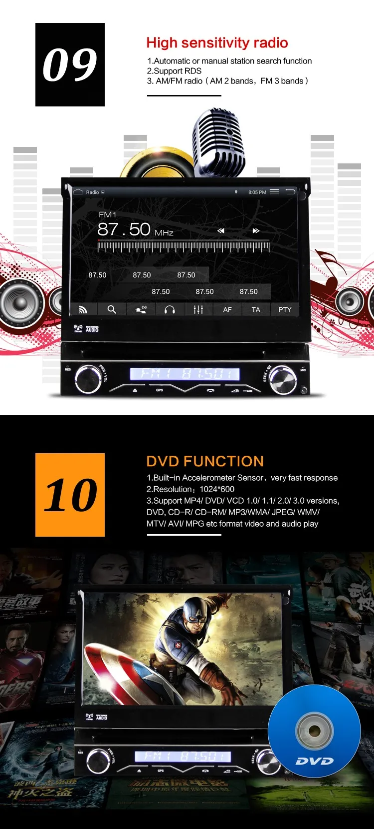 Clearance Eunavi Universal 7" 1 Din 2G RAM Android 6.0 Quad Core Car DVD Radio Stereo GPS Navigation With WIFI Steering wheel control 6