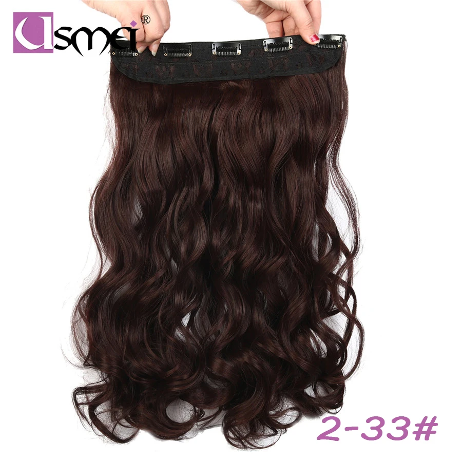 USMEI 5 clips one piece multi color long body wave synthetic clip-in extensions false faux hair extension clip natural