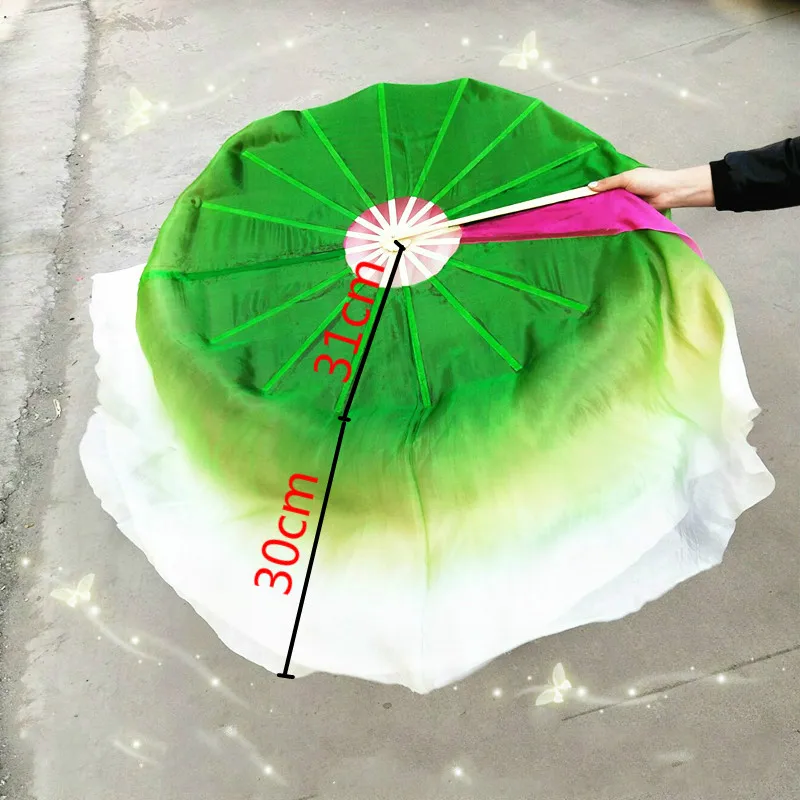 360 градусов Классический складной танцевальный вентилятор двухсторонний Шелковый Лотос/лист лотоса в форме градиента двухцветный танцевальный ручной вентилятор - Цвет: A