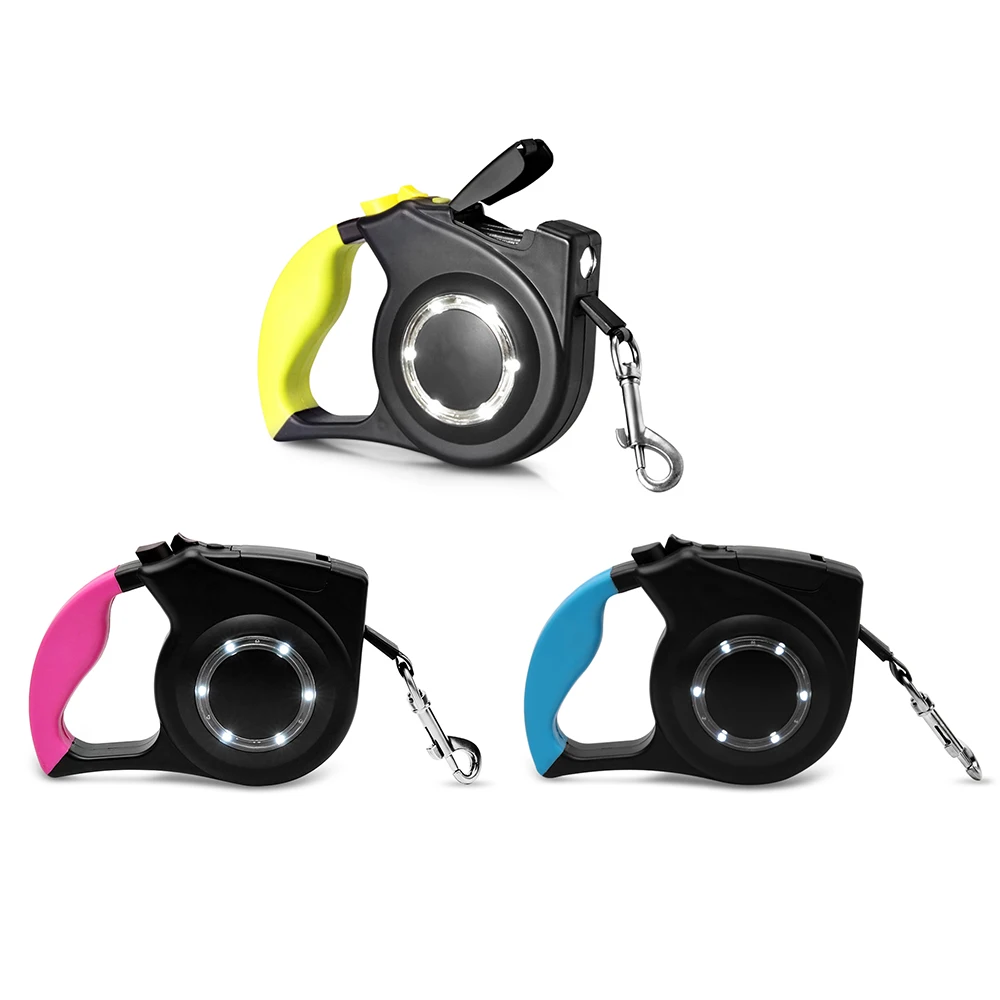 Portable LED Light Retractable Pet Dog Leash Training Extending