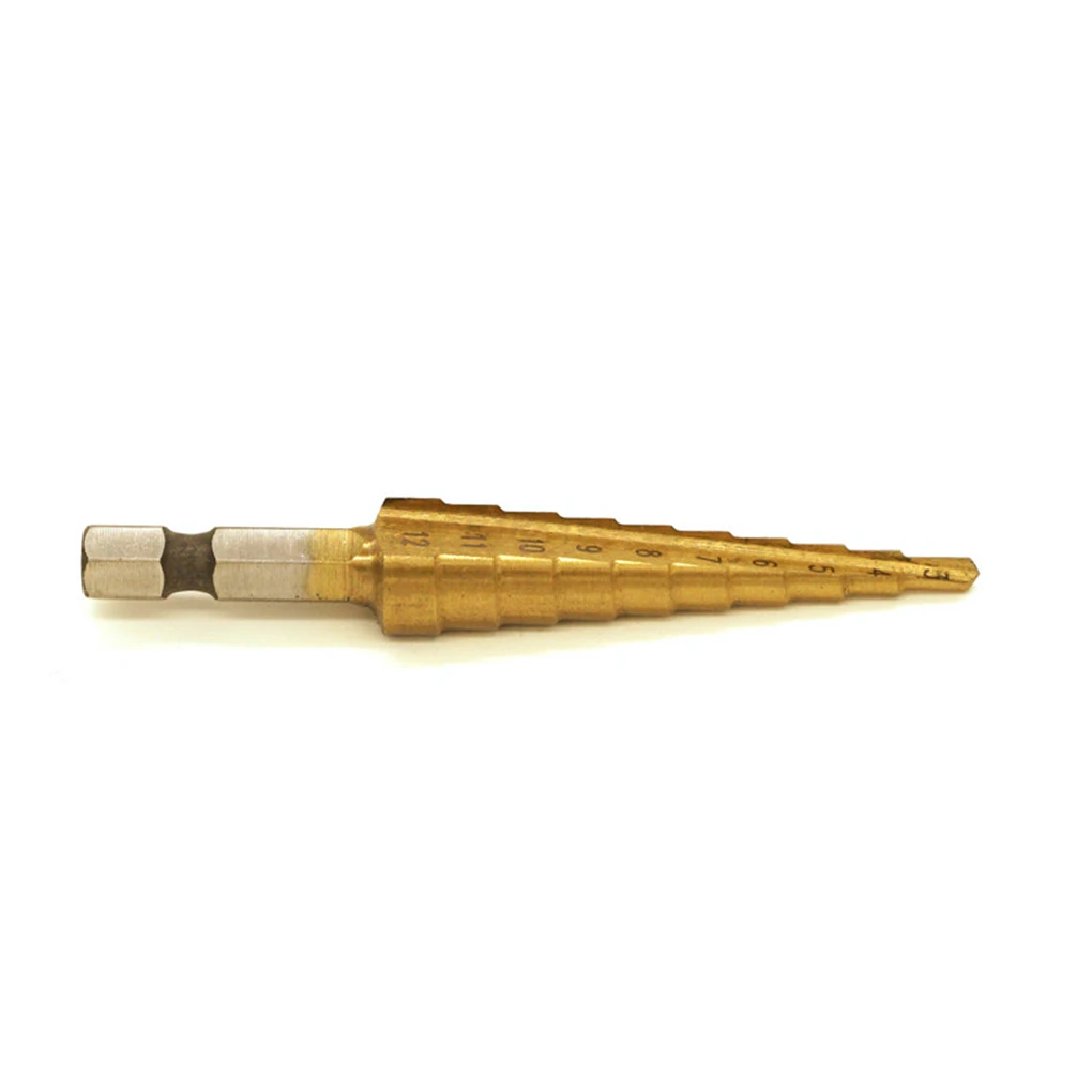 

1pc 3-12mm Step Drill Bit Spiral Flute HSS Steel Cone Titanium Coated Mini Drill Bit Tool Set Hole Cutter