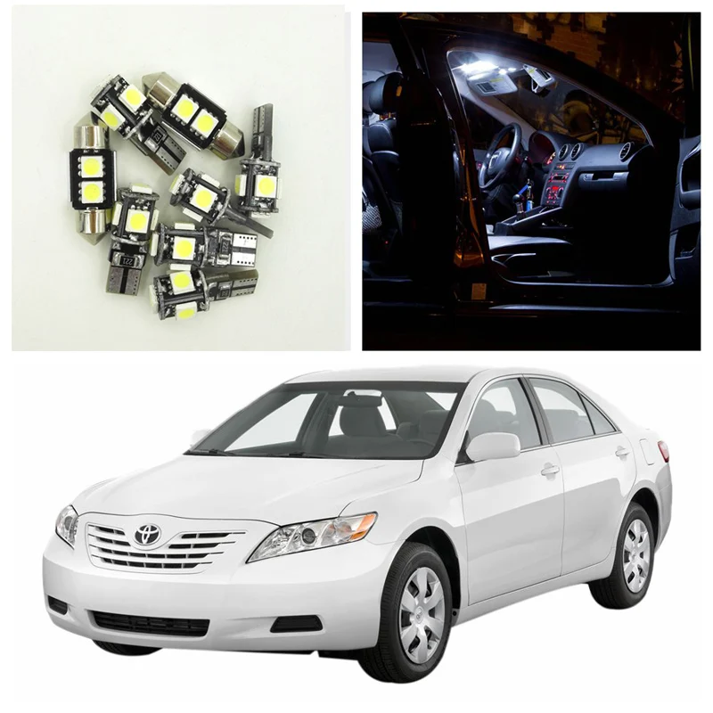 10Pcs Xenon White LED Lights Interior Package Kit For 2007 2013 Toyota