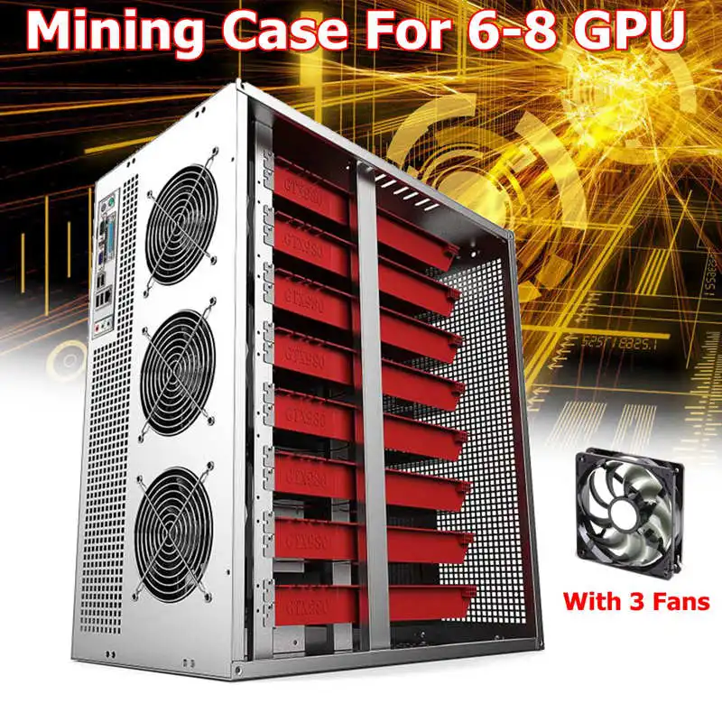 Mining Frame Rig Graphics Case For 6/8GPU Can hold 2 power With 3 Led fans For Ethereum BTC Miner Machine Mining Frame Rig Graphics Case For 6/8GPU Can hold 2 power With 3 Led fans For Ethereum BTC Miner Machine