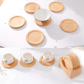 

6PCS/set Coffee Cups Wooden Coasters Heat Insulation Mats Anti-slip Cup Placemat with Holder