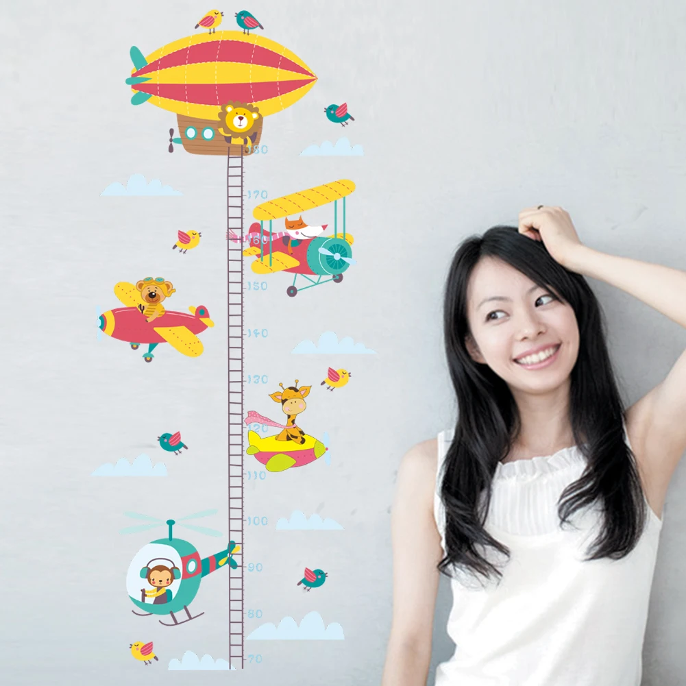 Cartoon Hotair balloon Measure Height Gauge Sticker Wall Stickers Kindergarten Kids Room Decor Children Height Ruler Stadiometer