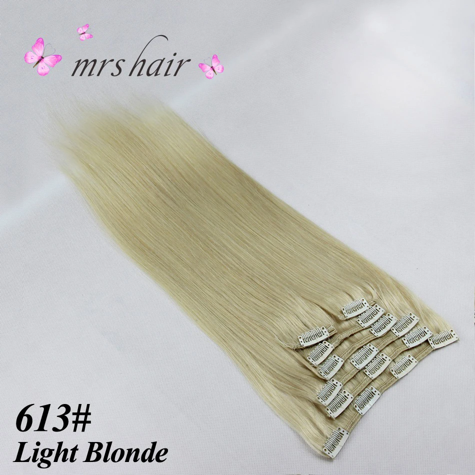 Миссис зажим для волос в волос 1" 18" 2" 22" машина сделала человеческих Заколки для волос чёрный; коричневый блондинка натуральных волос 100 грамм