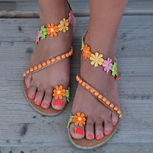 Women Sandals Bohemia Style Summer Shoes For Women Flat Sandals Beach Shoes 2019 Flowers Flip Flops Plus Size Chaussures Femme