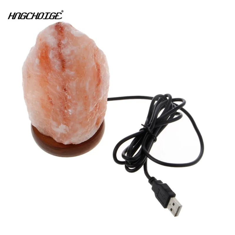 HNGCHOIGE натуральная форма ручной резной USB деревянная база гималайский кристалл рок соляная лампа очиститель воздуха ночной Светильник