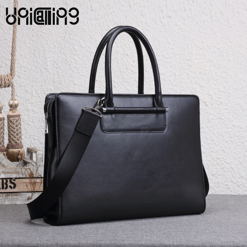 

UNICALLING fashion leather men bag trendy premium quality men leather briefcase new style leather male bag business handbag