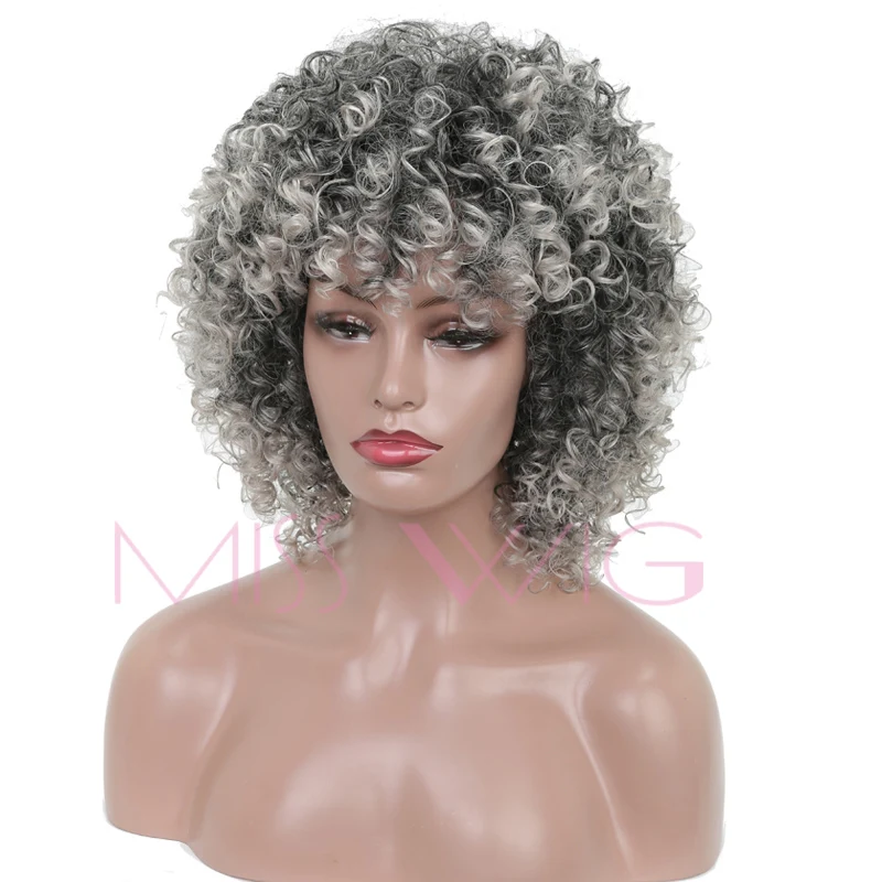 MISS WIG 16 дюймов длинные вьющиеся парики для женщин серые Смешанные черные 260 г