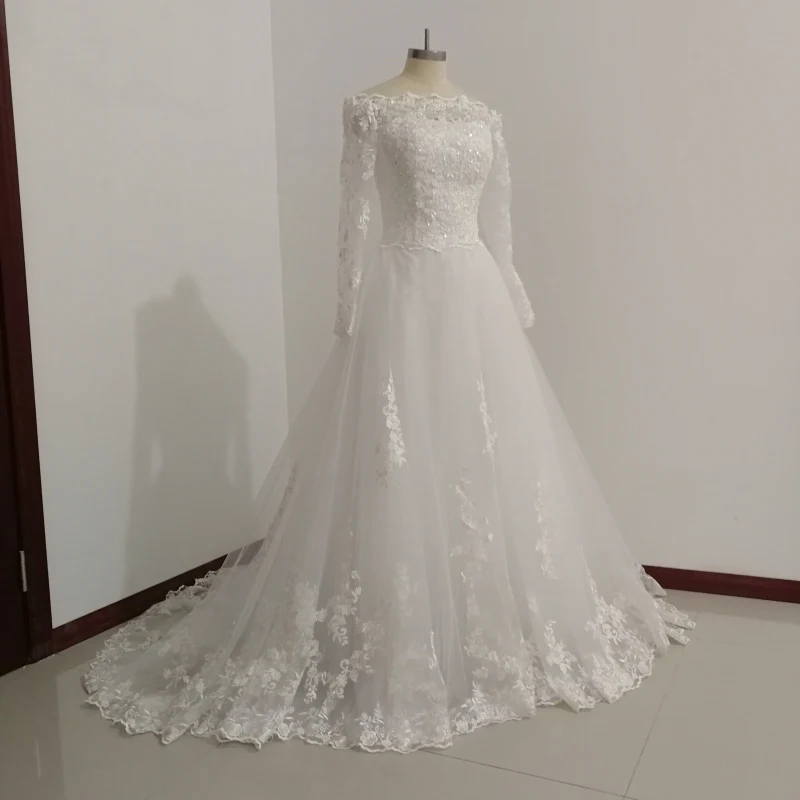 

MN046 Vestidos de Novia Lace Long Sleeves Wedding Dresses A Line Vintage Wedding Gown Vestido de Noiva Robe de mariage 2018