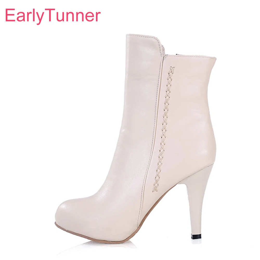 

Brand New Sales Fashion Winter Comfortable Black Apricot Women Nude Ankle Boots Sexy Lady Motorcycle Shoes Spike Heels EH131