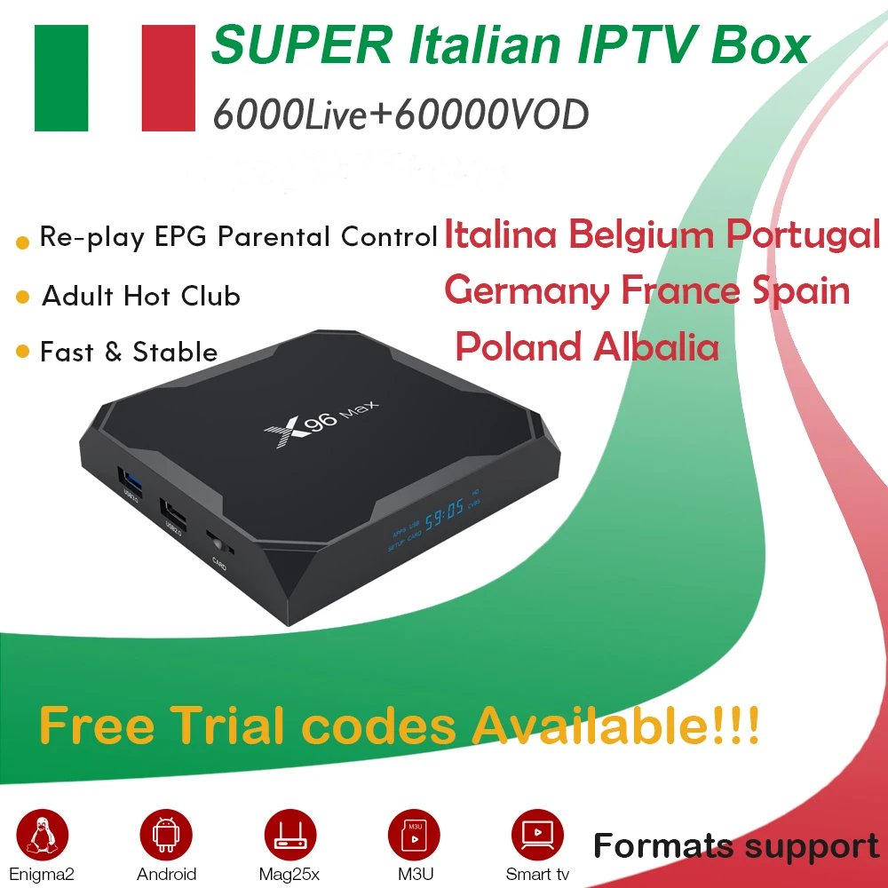 

GOTiT Italy X96 Max Android 8.1 TV Box Amlogic S905X2 Dual-WIFI +6000+ live Super IPTV Albania Portugal Germany Adult Set up Box