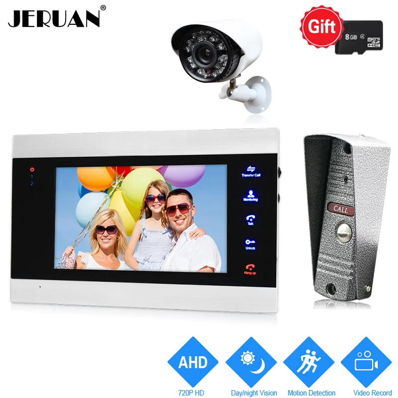

JERUAN 720P AHD Motion Detection 7 inch Video Door Phone Intercom System kit Record Monitor +1.0MP HD IR Mini Camera +AHD Camera