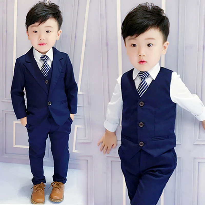 retail one set baby suit blazer pant shirt vest 4parts child pant shirt