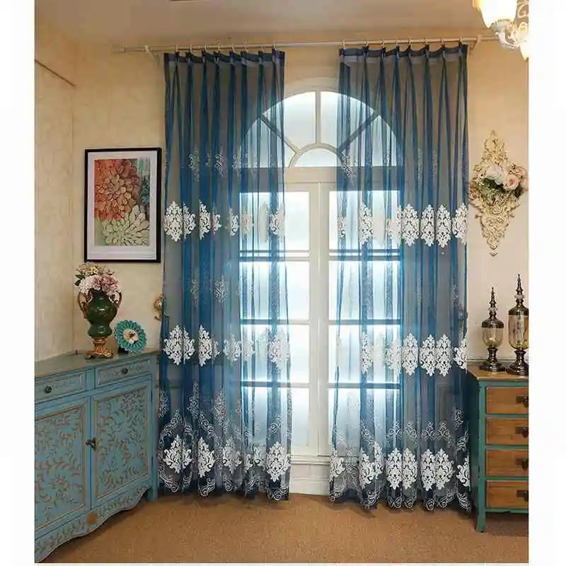 

High quality Korean style elegant milk fiber embroidered bay Window Curtain Tulle for Living Room Bedroom 3 types 1pcs price