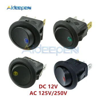 

DC 12V Round LED Dot Light Switch Car Boat Round Rocker 3Pin ON/OFF Toggle SPST Switch Blue Yellow Red Green AC 125V 250V