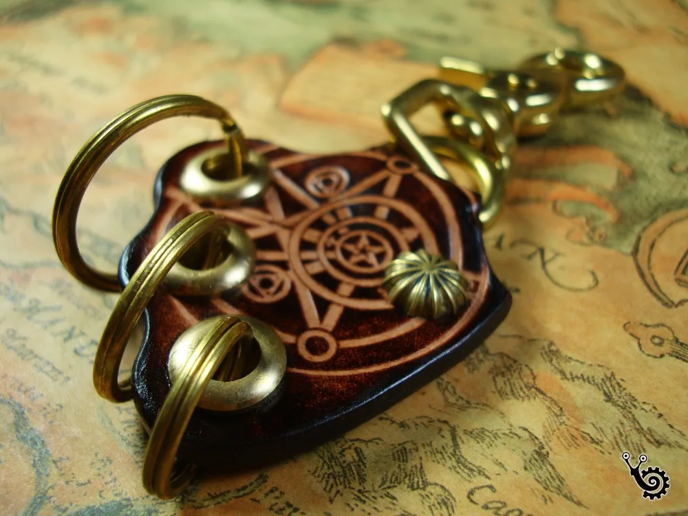 Vintage Steampunk keychain Steam Punk Key Chain Brass Leather Handmade Vin Key Chains from