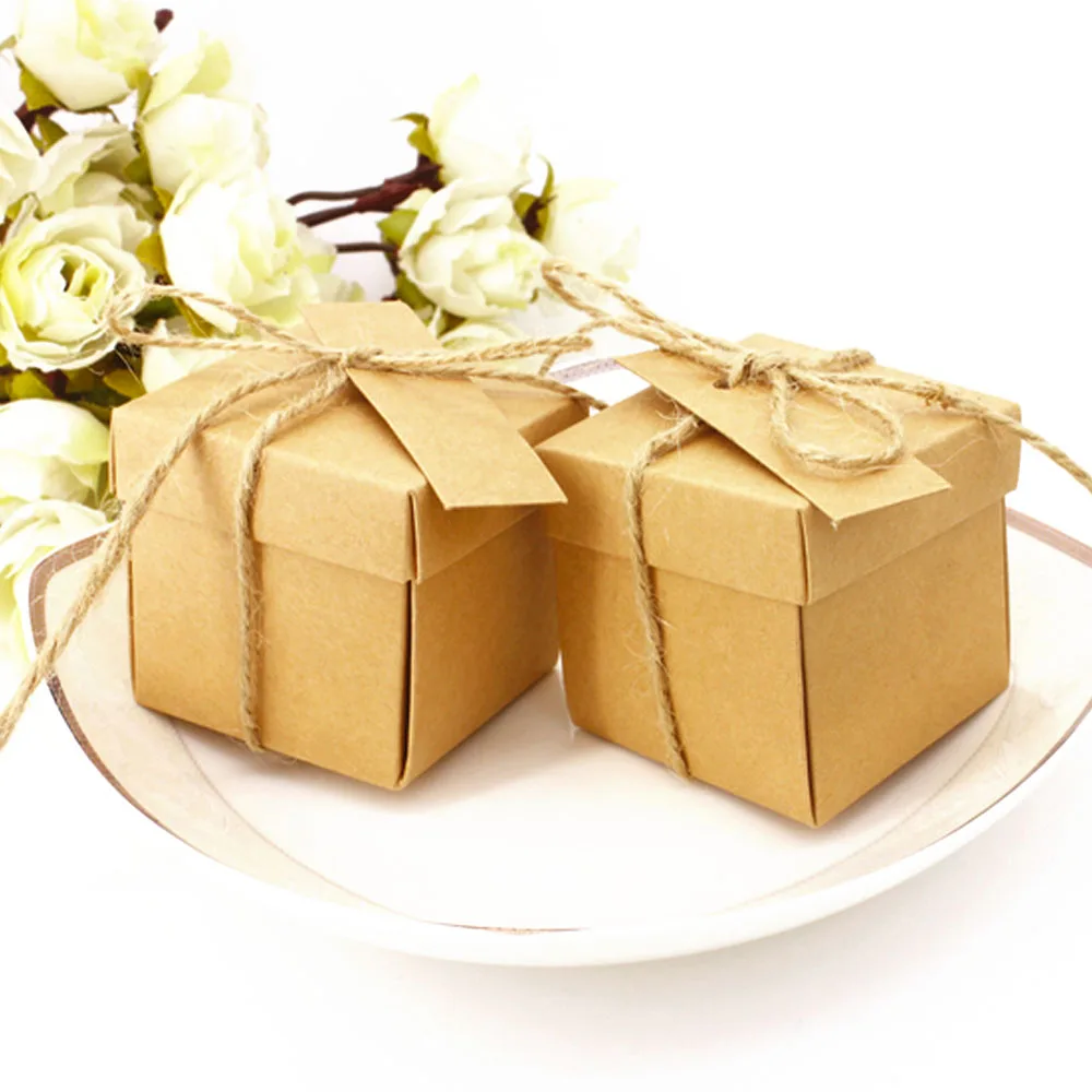 

50pcs Romantic vintage Kraft paper candy Box Gift Bag wedding gift birthday party baby shower favors Handmade Soap Packaging