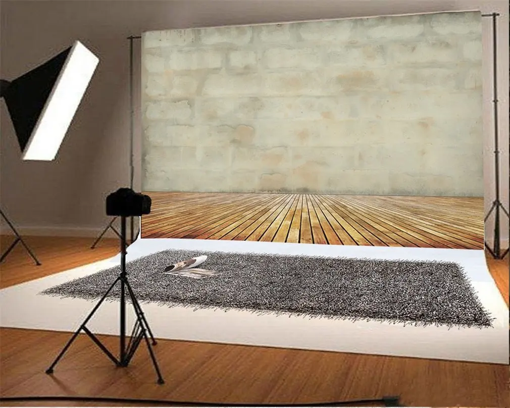 

7x5t Photography Backdrop Shabby Chic Texture Blurry Brick Wall Vintage Stripes Wood Floor Photo Background