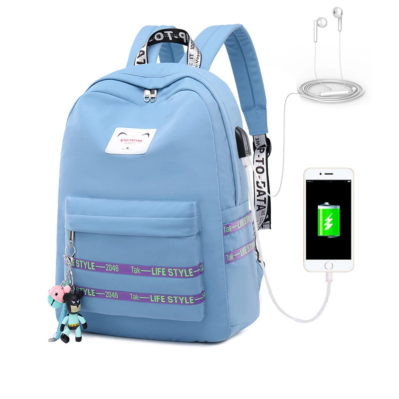 Mujeres Casual mochila carga USB mochilas bolsas de escuela para adolescentes mochila feminina estudiantes Satchel