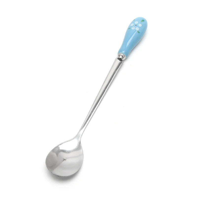 

Stainless Steel Coffee Spoon Ceramic Handle Milk Tea Ice Cream Dessert Spoons #20/8