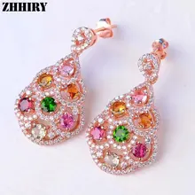 Для женщин натуральный цвет турмалин серьги натуральная 925 пробы серебро драгоценный камень ювелирные изделия ZHHIRY