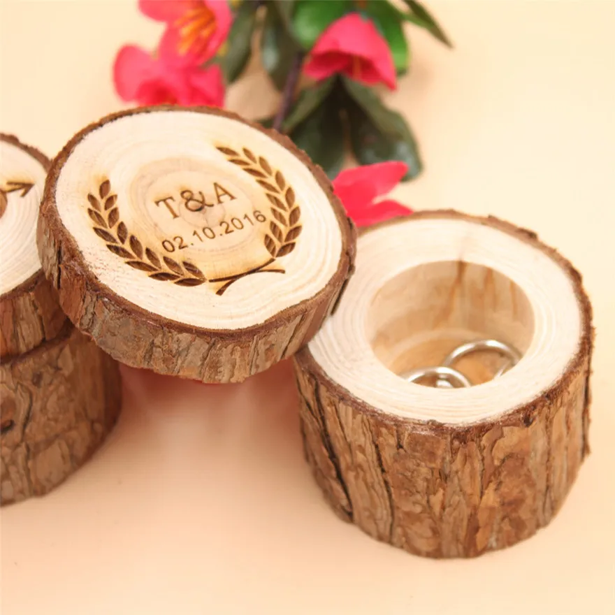 Image Personalized Ring Box Wooden Wedding Ring Bearer Storage Box, Rustic Wedding Ring Box customized name and date