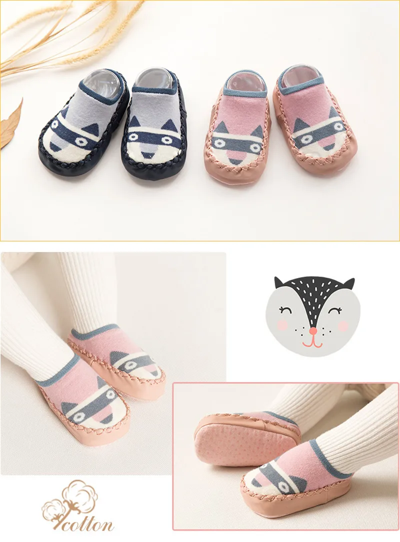 1 Pair New Comfortable Toddler Floor Socks With Rubber Soles Baby Elastic Cotton Cartoon Anti-slip Socks Infant Soft Sole Socks