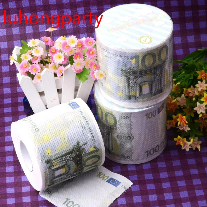 2Packs 30m/pack 100Euros money Printed Paper Toilet Tissues Roll Toilet
