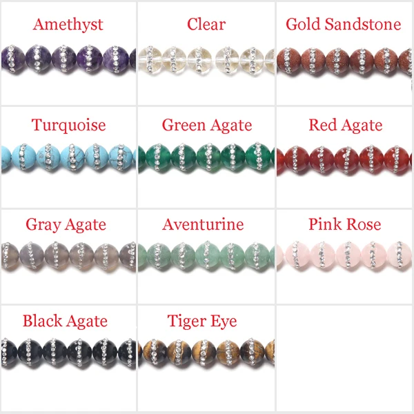 

Free Shipping Natural Stone with handmade Crystal Rhinestone Stripe Round Beads 15" Strand 10MM Pick Color For Jewelry AB82