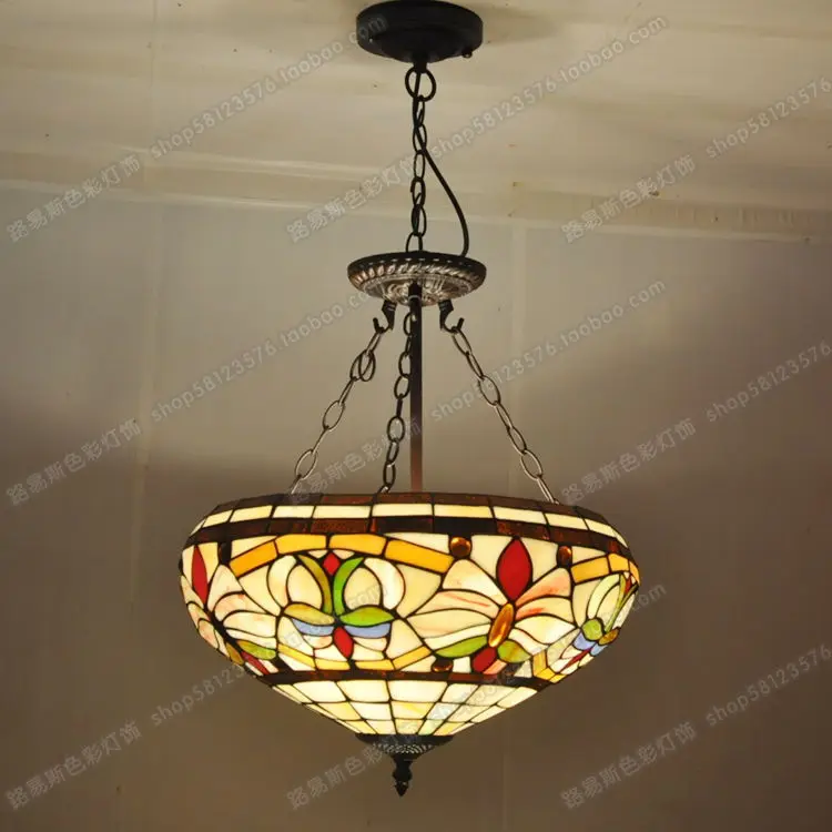 Ретро люстра в европейском стиле ностальгия анти Tiffanylamps гостиная спальня разноцветные орнаменты
