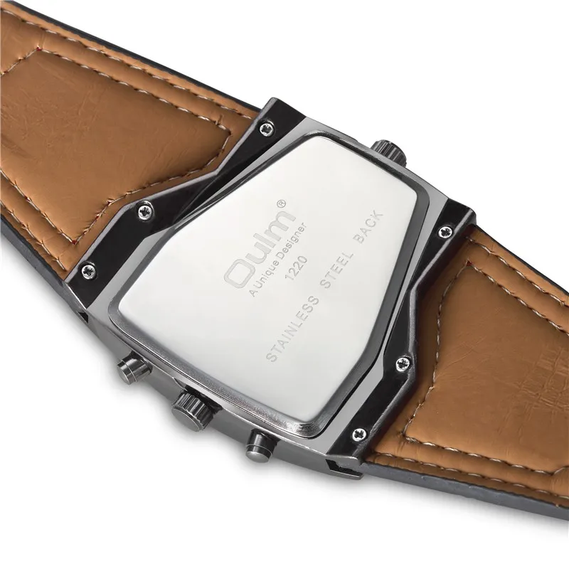 Oulm 1220 Luxury Brand Men Quartz Watches Two Time Zone Leather Strap Cool Mens Sports Watches Male Clock relogio masculino
