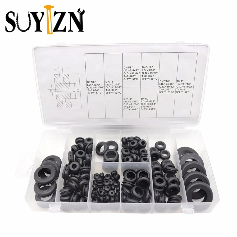 180Pcs Rubber Grommet 8 Sizes Gasket For Protects Wire Cable And Hose