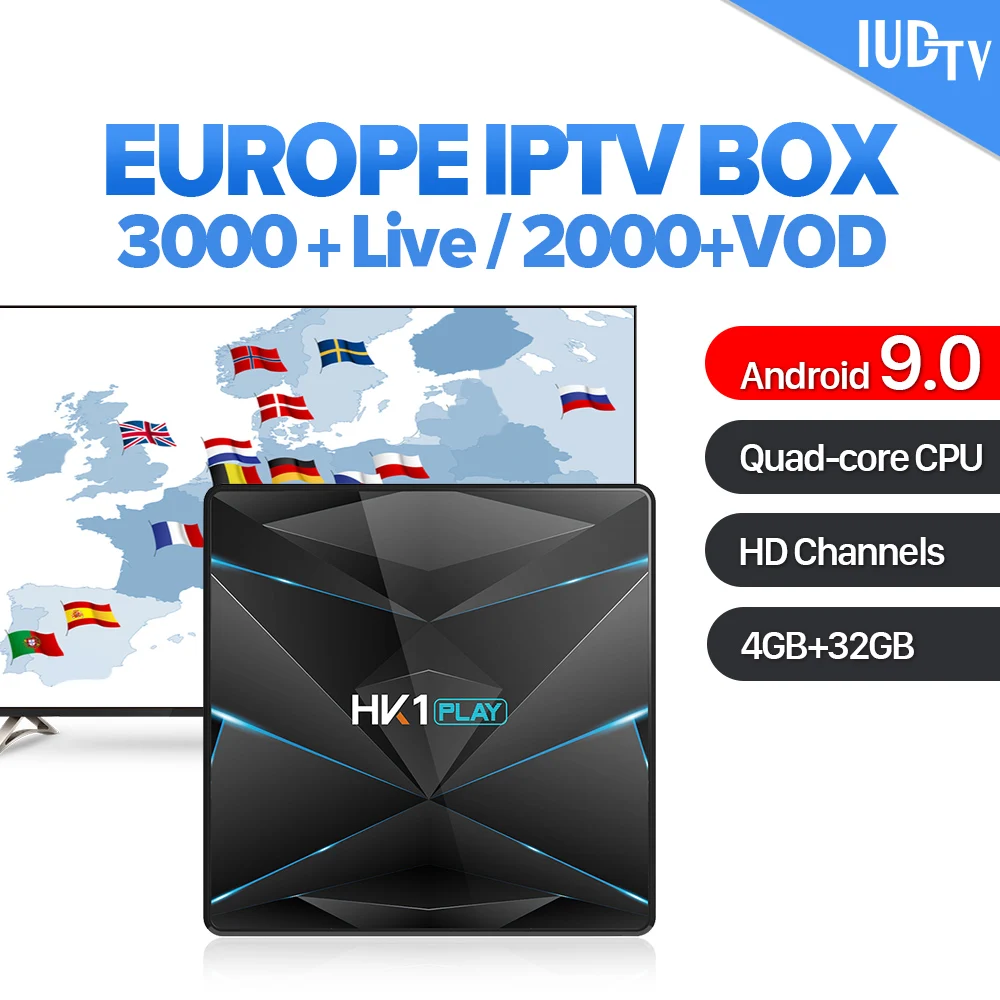 

Italy IPTV Europe Sweden Full HD Live Android 9.0 HK1PLAY IUDTV Code 4G 32G BT 4.0 Dual-Band WIFI IPTV Spain Turkey Belgium Box