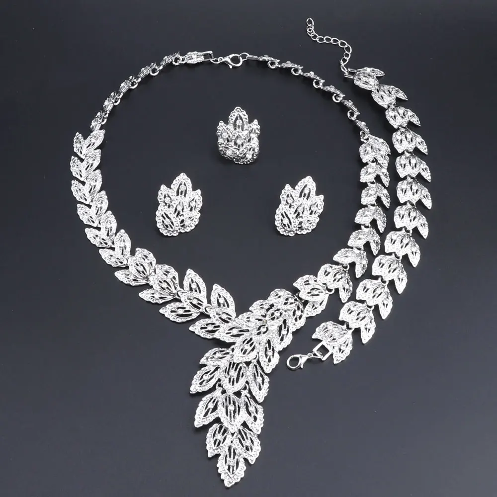 

OEOEOS 2018 Nigerian Wedding Necklace Set For Women African Dubai Silver Color Indian Wedding Jewelry Sets Brides Jewellery