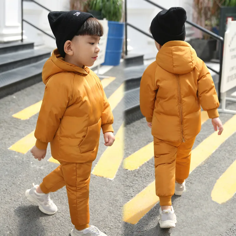 

Winter Girls Boys Duck Down Coat Children Warm Snowsuit Outerwear + Pants Clothing Set