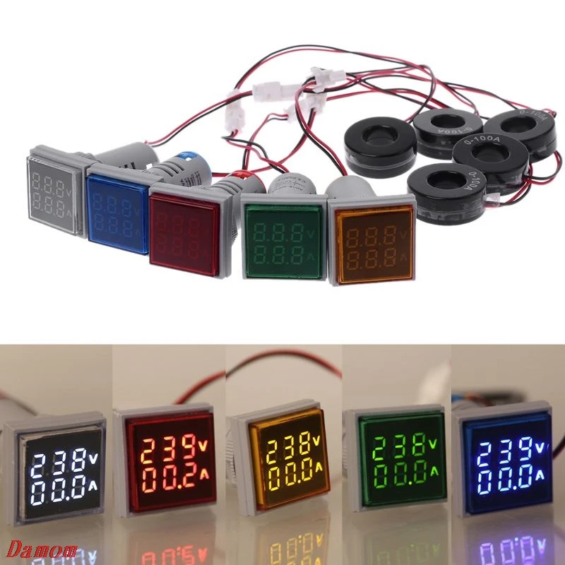 

Square LED Digital Voltmeter Ammeter 22mm Signal Lights Volt Voltage Ampere Current Meter Indicator Tester Measuring AC 60-500V