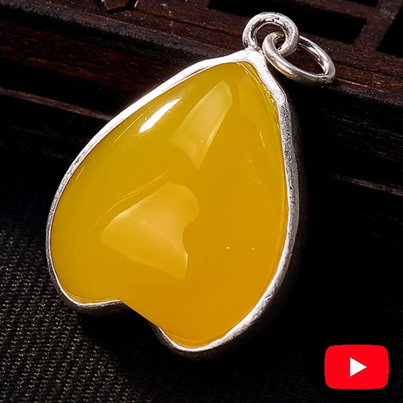Not Fake S925 Sterling Silver Israel Amber Huge Gemstone Artisan Baltic Pendants Upper Class Lithuania Retro Chalcedony Yellow huismerk kopen in de aanbieding