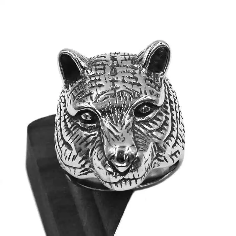 

Norse Viking Bear Ring Stainless Steel Jewelry Odin Symbol Amulet Celtic Knot Charm Animal Mens Biker Ring Wholesale 903B